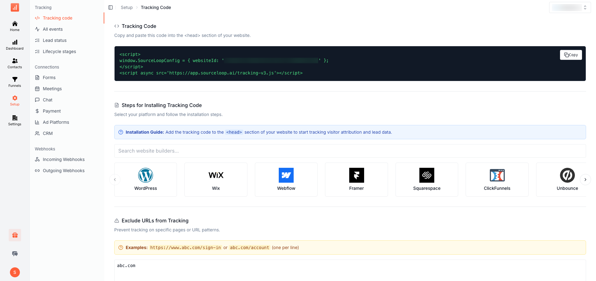 Sourceloop tracking code