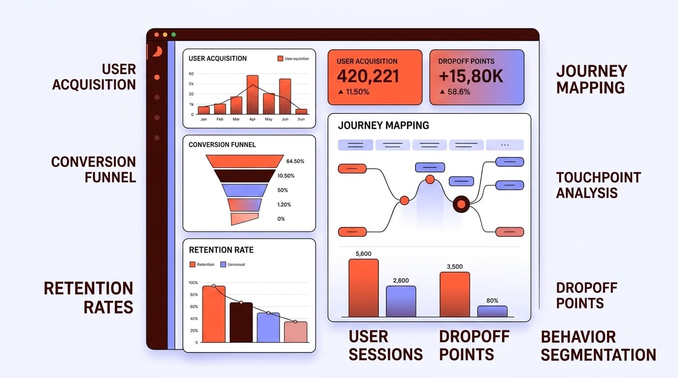 User behavior analytics dashboard showing behavioral patterns and user journey tracking